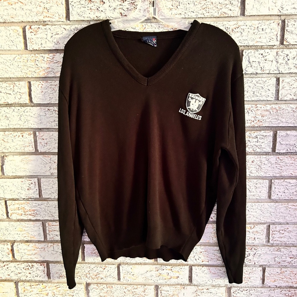 Vintage Los Angeles Raiders V-Neck Sweater Black NFL Pullover‎ Mens XL